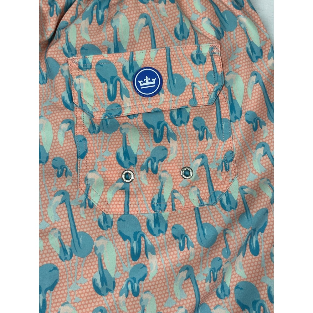 Peter Millar EUC Swim Trunks Men's L Peach Flamingo Print Seaside Board Shorts - Picture 3 of 4